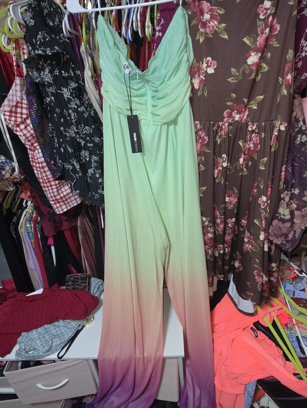 NWT FASHION NOVA Sipping Mai Tais Mesh Jumpsuit 1x